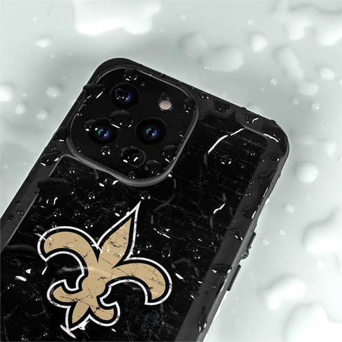 NFL New Orleans Saints Distressed iPhone 14 Pro Max Waterproof Case