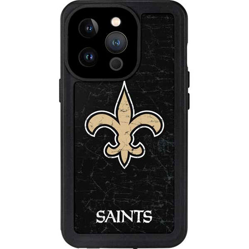 NFL New Orleans Saints Distressed iPhone 14 Pro Waterproof Case