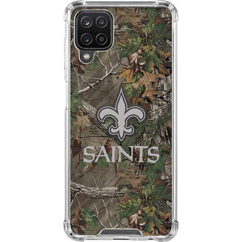 NFL New Orleans Saints Realtree Xtra Green Camo Galaxy A12 Clear Case