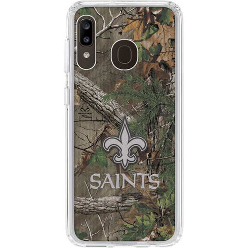 NFL New Orleans Saints Realtree Xtra Green Camo Galaxy A20 Clear Case