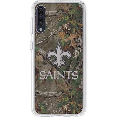 NFL New Orleans Saints Realtree Xtra Green Camo Galaxy A50 Clear Case