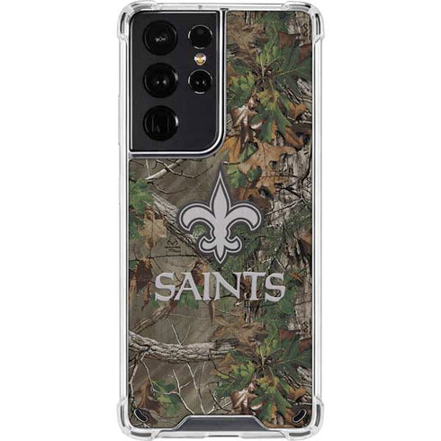 NFL New Orleans Saints Realtree Xtra Green Camo Galaxy S21 Ultra 5G Clear Case