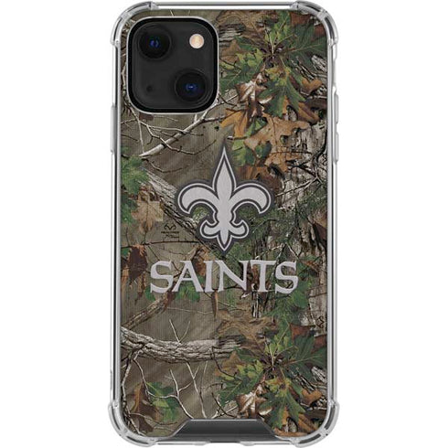 NFL New Orleans Saints Realtree Xtra Green Camo iPhone 14 Clear Case