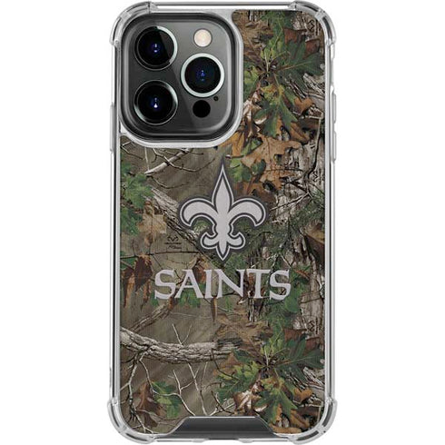 NFL New Orleans Saints Realtree Xtra Green Camo iPhone 15 Pro Clear Case