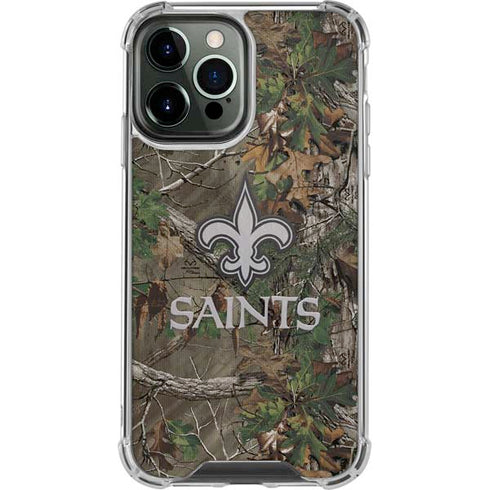 NFL New Orleans Saints Realtree Xtra Green Camo iPhone 14 Pro Max Clear Case