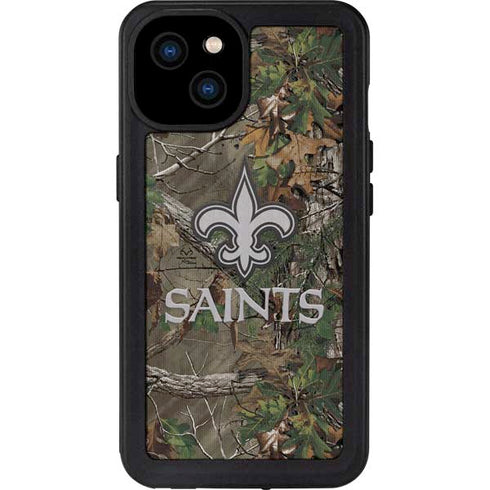 NFL New Orleans Saints Realtree Xtra Green Camo iPhone 15 Plus Waterproof Case