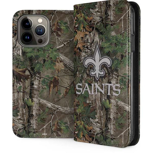 NFL New Orleans Saints Realtree Xtra Green Camo iPhone 15 Pro Max Folio Case