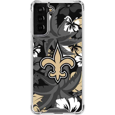 NFL New Orleans Saints Tropical Print Galaxy S21 FE Clear Case