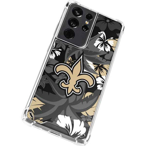 NFL New Orleans Saints Tropical Print Galaxy S21 Ultra 5G Clear Case