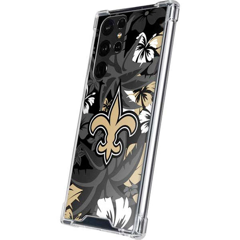 NFL New Orleans Saints Tropical Print Galaxy S22 Ultra Clear Case