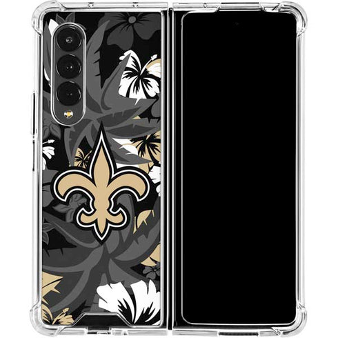 NFL New Orleans Saints Tropical Print Galaxy Z Fold4 5G Clear Case