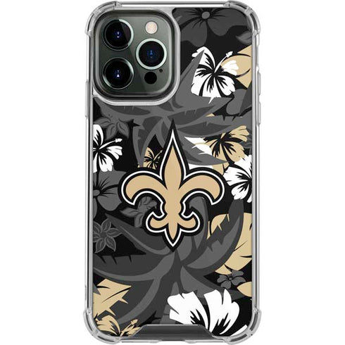 NFL New Orleans Saints Tropical Print iPhone 13 Pro Max Clear Case
