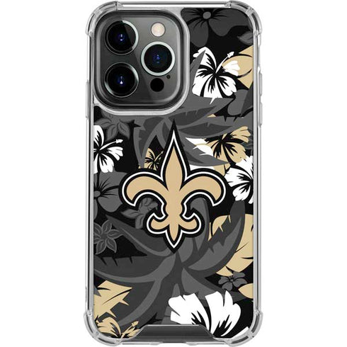 NFL New Orleans Saints Tropical Print iPhone 15 Pro Clear Case