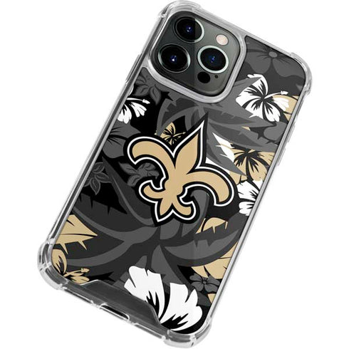 NFL New Orleans Saints Tropical Print iPhone 14 Pro Clear Case
