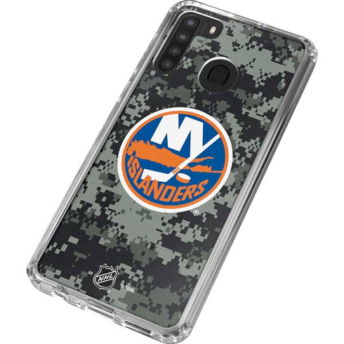 NHL New York Islanders Camo Galaxy A21 Clear Case