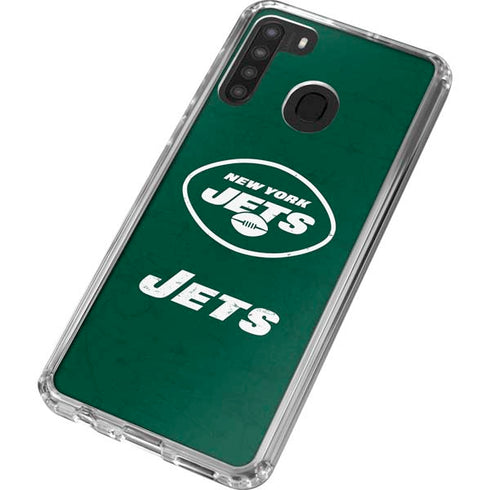 NFL New York Jets Distressed Galaxy A21 Clear Case