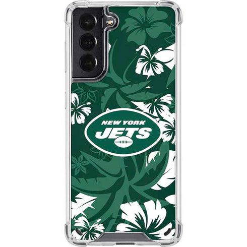 NFL New York Jets Tropical Print Galaxy S21 5G Clear Case