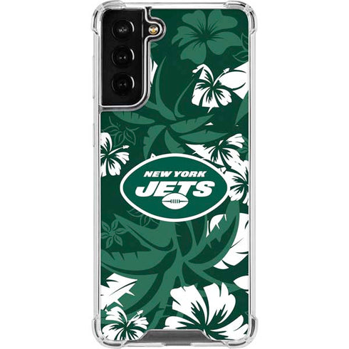 NFL New York Jets Tropical Print Galaxy S21 FE Clear Case