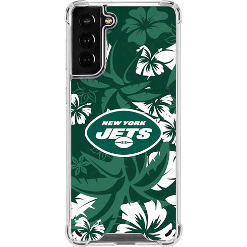 NFL New York Jets Tropical Print Galaxy S21 Plus 5G Clear Case