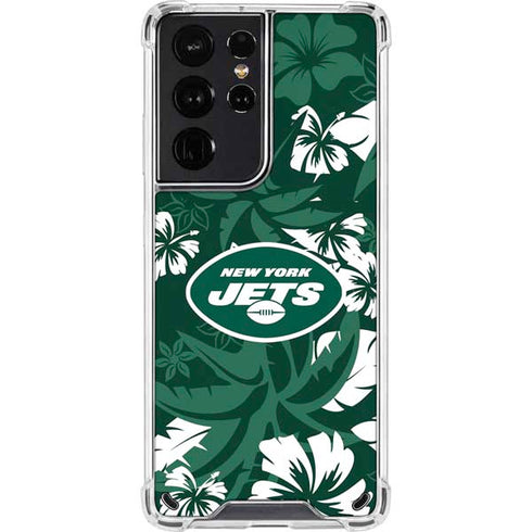 NFL New York Jets Tropical Print Galaxy S21 Ultra 5G Clear Case