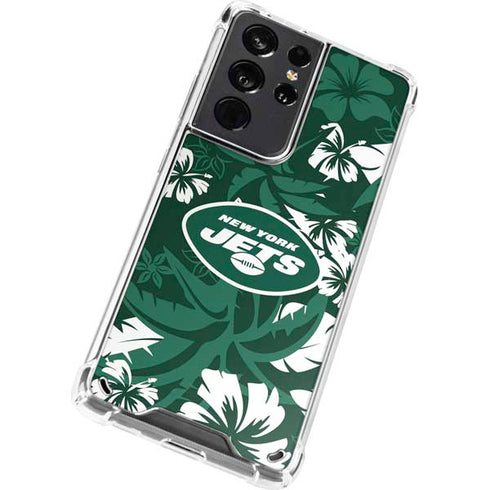 NFL New York Jets Tropical Print Galaxy S21 Ultra 5G Clear Case