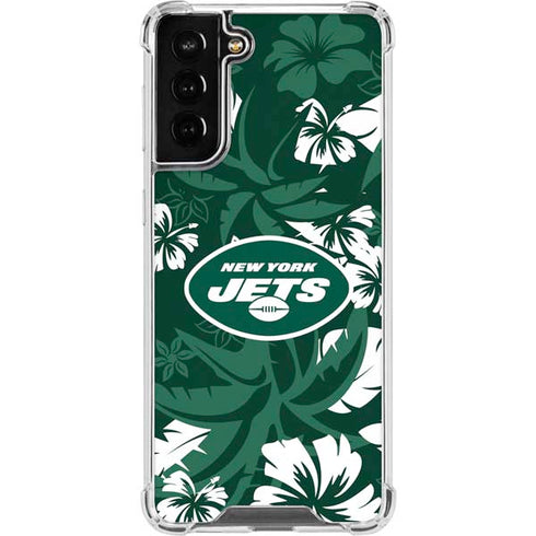 NFL New York Jets Tropical Print Galaxy S22 Plus Clear Case