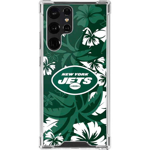 NFL New York Jets Tropical Print Galaxy S22 Ultra Clear Case