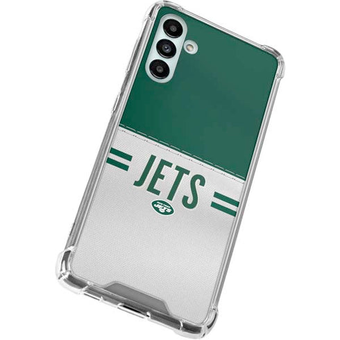 NFL New York Jets White Striped Galaxy A13 5G Clear Case