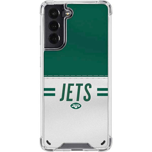 NFL New York Jets White Striped Galaxy S21 5G Clear Case