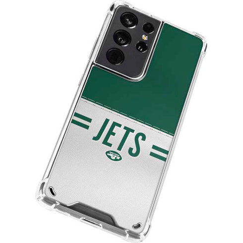 NFL New York Jets White Striped Galaxy S21 Ultra 5G Clear Case