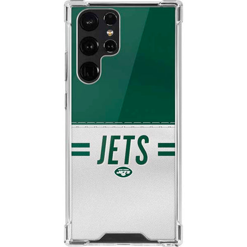 NFL New York Jets White Striped Galaxy S22 Ultra Clear Case