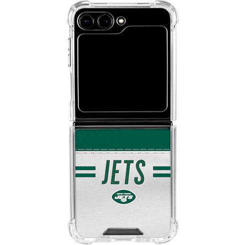NFL New York Jets White Striped Galaxy Z Flip5 5G Clear Case