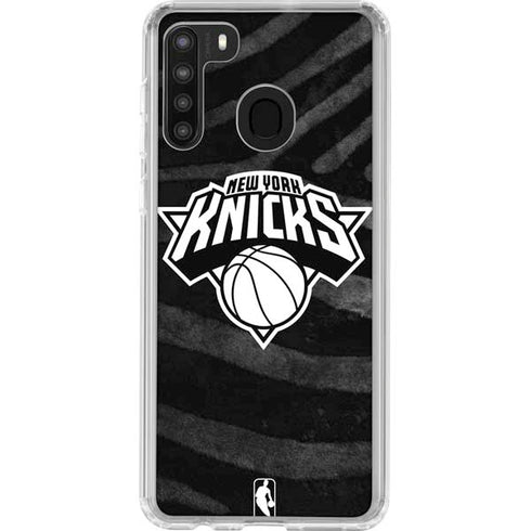 NBA New York Knicks Black Animal Print Galaxy A21 Clear Case