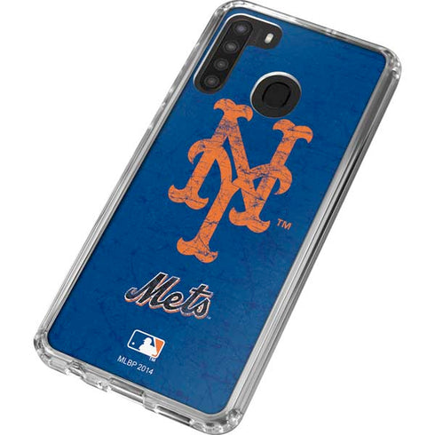 MLB New York Mets - Solid Distressed Galaxy A21 Clear Case