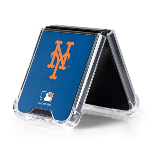 MLB New York Mets - Solid Distressed Galaxy Z Flip5 5G Clear Case