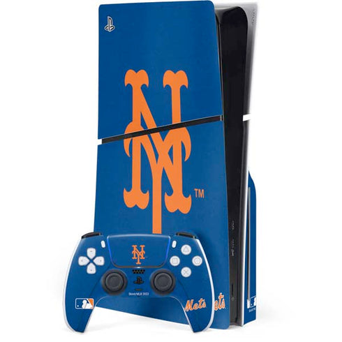 MLB New York Mets - Solid Distressed PS5 Slim Disk Bundle Skin
