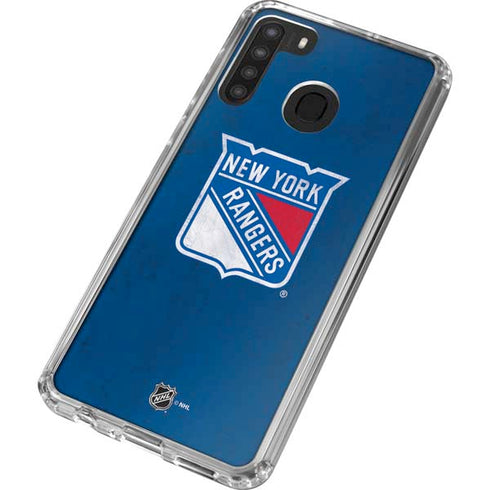 NHL New York Rangers Distressed Galaxy A21 Clear Case