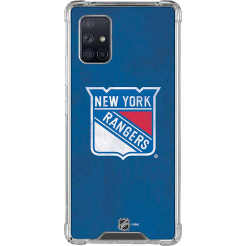 NHL New York Rangers Distressed Galaxy A71 5G Clear Case