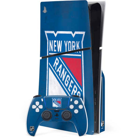 NHL New York Rangers Distressed PS5 Slim Disk Bundle Skin