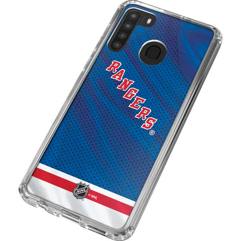 NHL New York Rangers Home Jersey Galaxy A21 Clear Case