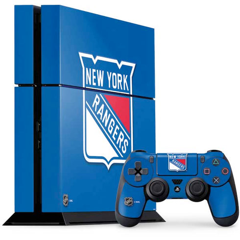 NHL New York Rangers Solid Background PS4 Console and Controller Bundle Skin
