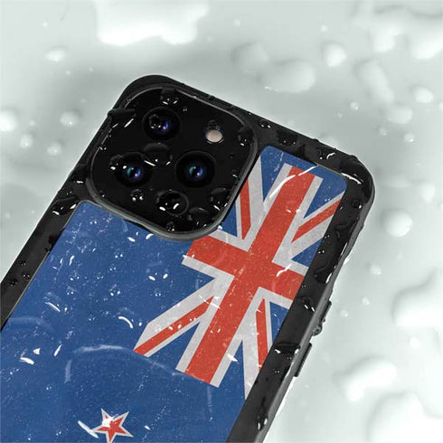 New Zealand Flag Distressed iPhone 14 Pro Max Waterproof Case