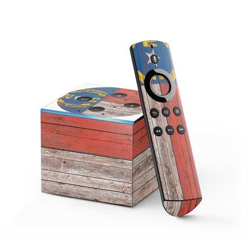 North Carolina Flag Dark Wood Fire TV Cube Skin
