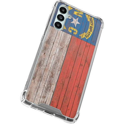 North Carolina Flag Dark Wood Galaxy A14 5G Clear Case