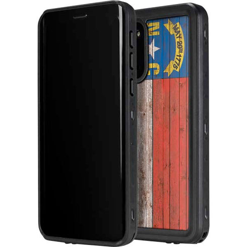 North Carolina Flag Dark Wood Galaxy S20 Plus Waterproof Case