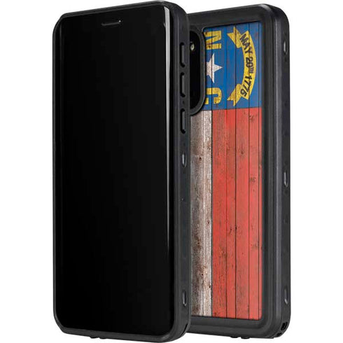 North Carolina Flag Dark Wood Galaxy S20 Waterproof Case