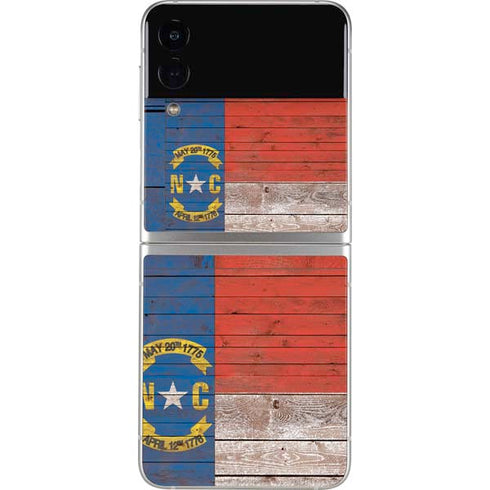 North Carolina Flag Dark Wood Galaxy Z Flip4 5G Skin