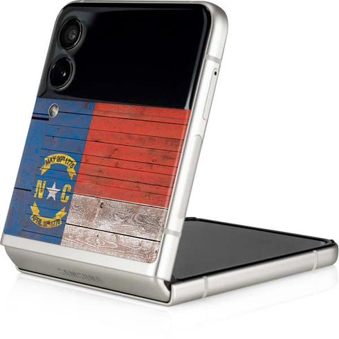 North Carolina Flag Dark Wood Galaxy Z Flip4 5G Skin
