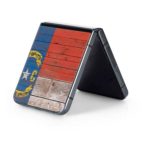 North Carolina Flag Dark Wood Galaxy Z Flip5 5G Skin