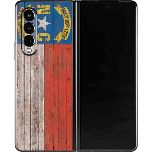 North Carolina Flag Dark Wood Galaxy Z Fold3 5G Skin